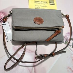 🦆 DOONEY & BOURKE GRAY NYLON FOLDOVER ZIP FLAP MAGNETIC CROSSBODY BAG